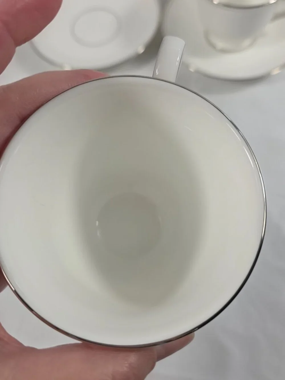 TWO Lenox Federal Platinum Cup & Saucer Sets White with Platinum Trim & Ring